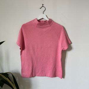 Vintage Lilly Pulitzer Mock Neck Silk Blend Short Sleeve Top In Pink